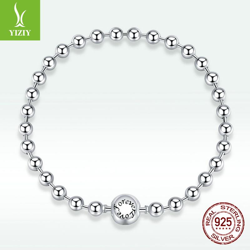 S925 Sterling Silver Round Bead Bracelet For Men And Women, Simple Wind-Plated Platinum Hand Jewelry Scb208