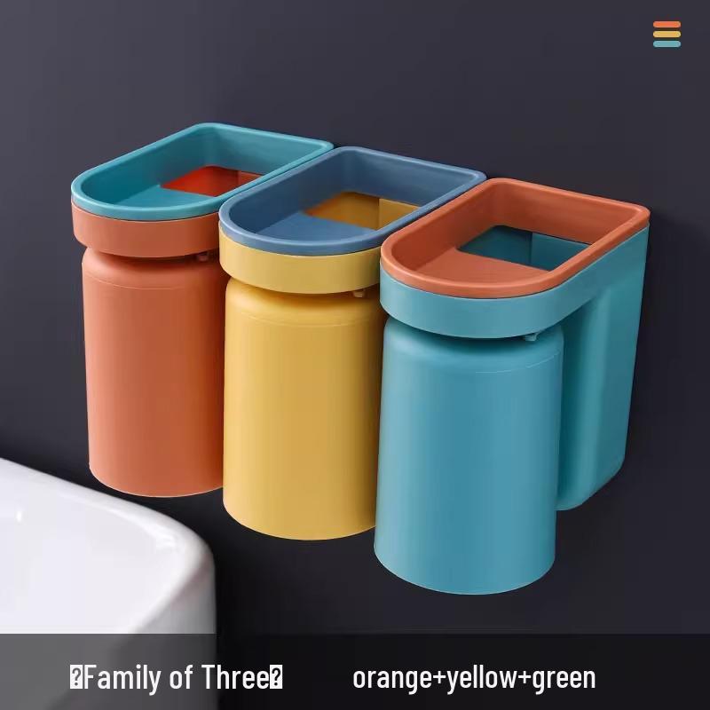 Wall-Mounted Toothbrush Holder & Cup Set - Punch-Free Bathroom Storage 