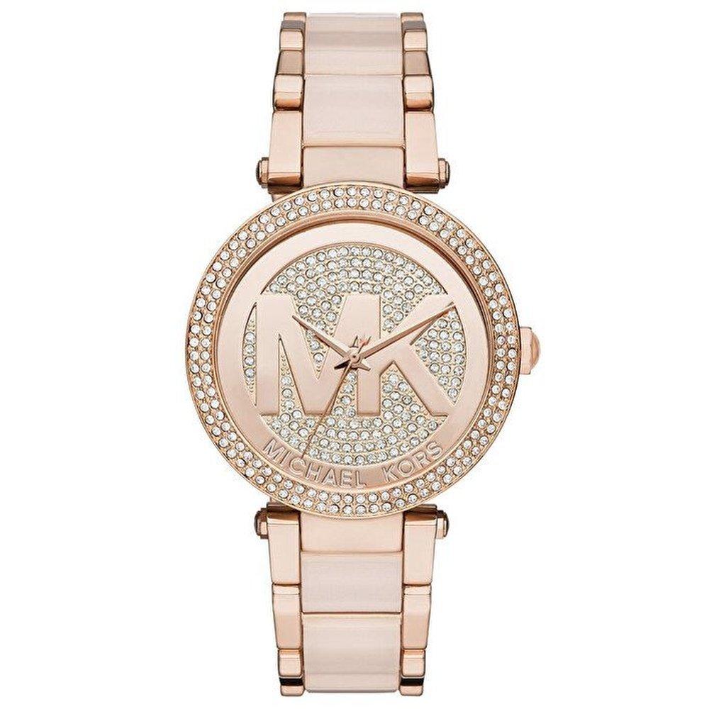 Michael Kors MK6176 Parker Kristall Pave Logo Zifferblatt Damen 39mm Uhr 39mm hellrosa