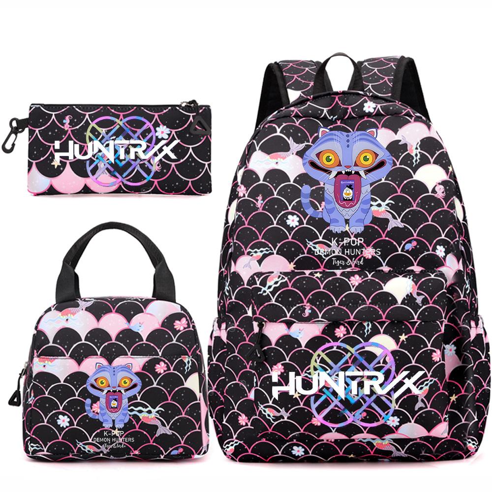 3Pcs/set Cartoon Kpop Printed Backpack Handbag Pencil Case for Teenger Student Girl Boy Schoolbag Bookbag Large Capacity Travel Bag Kid Gift