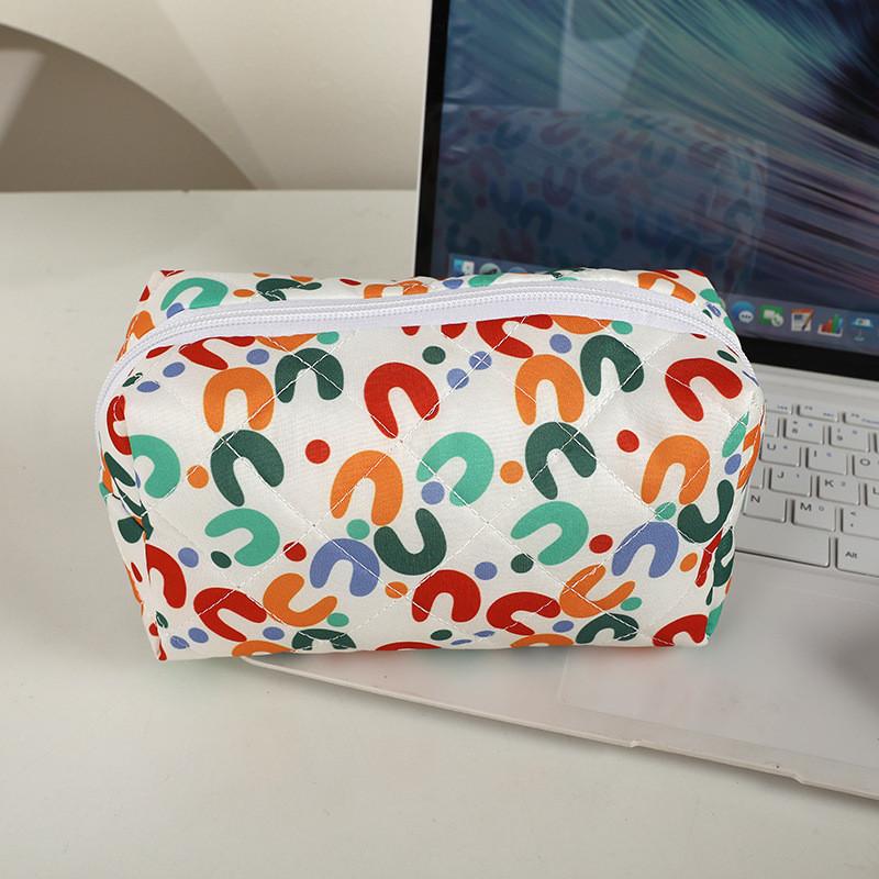 Floral Cotton Fabric Makeup Bag With Zipper Storage For Women And Teens