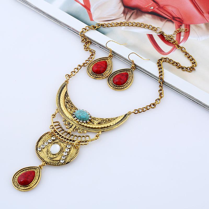 Vintage Water Drop Alloy Necklace And Earring Set For Boho Style Females