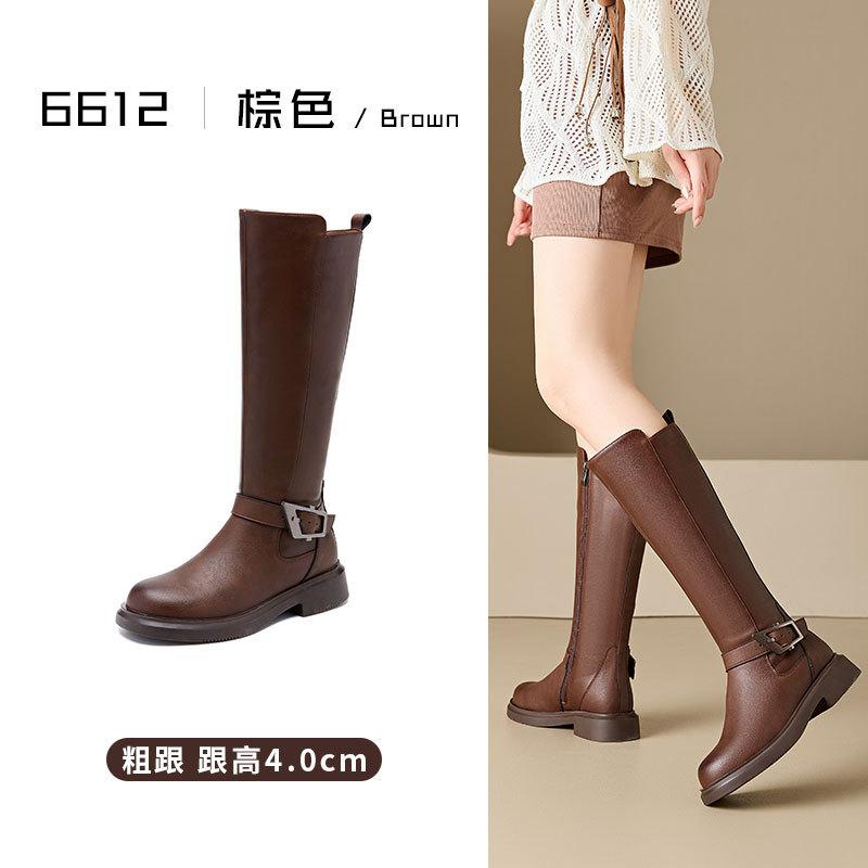 

2025 Autumn and Winter Versatile Knight Boots Skinny Western Cowboy Boots Maillard Thick-soled Brown Women s Boots 35