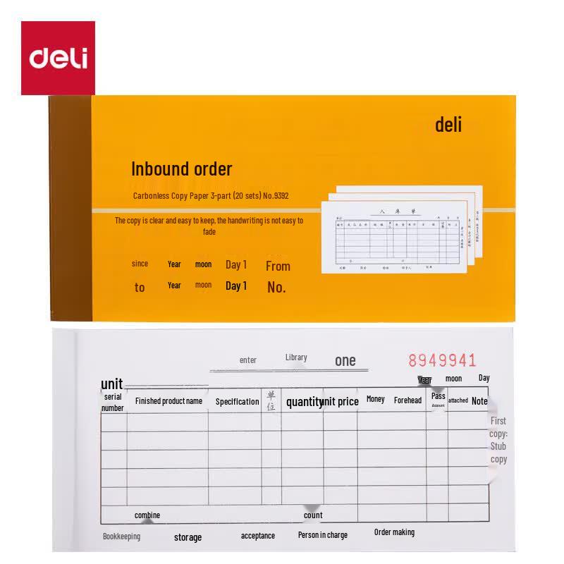 Deli Carbonless Triplicate Warehouse Receipt Book