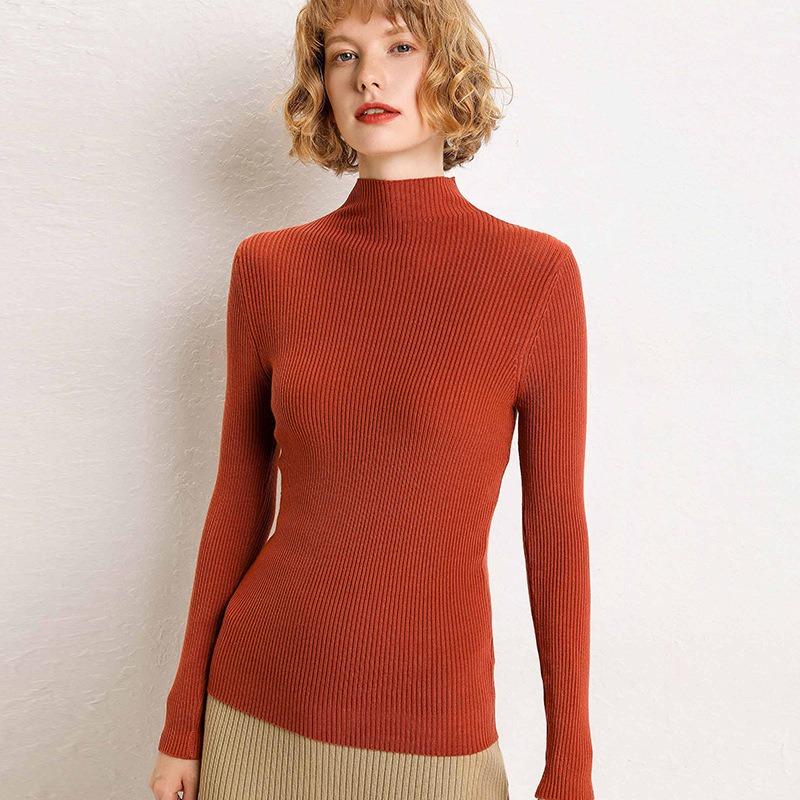 Half High Neck Solid Color Sweater Women Knit Bottoming Shirt Pit Thread Long Sleeved Slim Pullover Simple Casual Commut Harajuku Style Autumn Winter