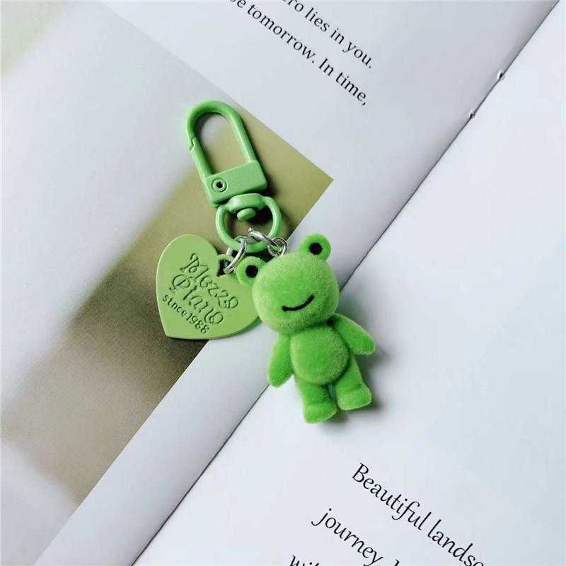 Cute 3D Flocking Frog Keychain Flocked Little Frog Couple Mobile Phone Pendant Car Keyring Earphone Backpack Charms Bag Decor