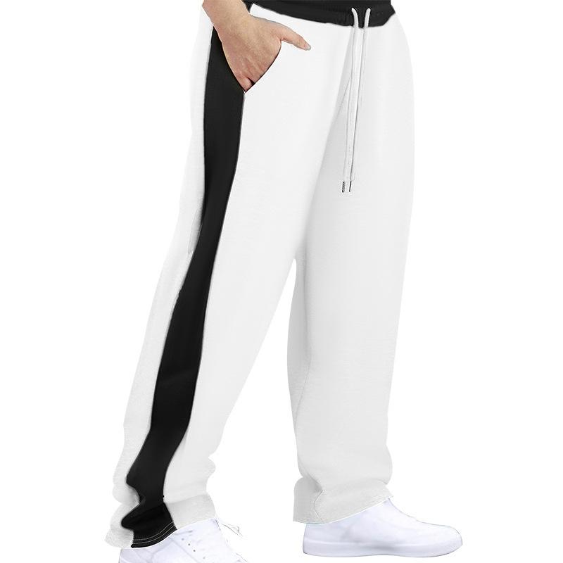 Fashion Trousers Men's Trousers Autumn and Winter Splicing Colour Collision Loose Straight Drawstring Casual Trousers Men