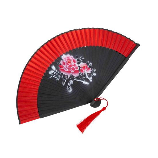 Chinese Style Flower Folding Fan with Tassels Vintage Portable Hand Fan Wedding Dance Party Decorative Handheld Fan Travel Accessory