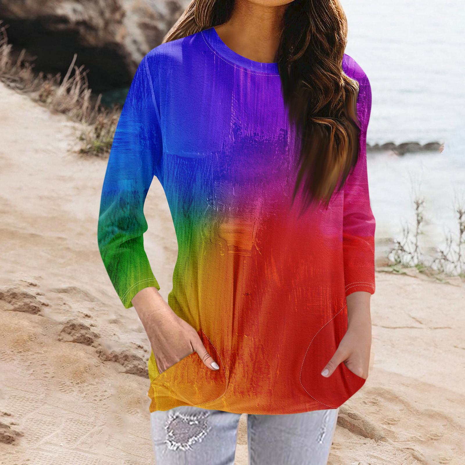 

Женская модная повседневная футболка с карманом и круглым вырезом с рукавами 3/4 и топом XXXL синий