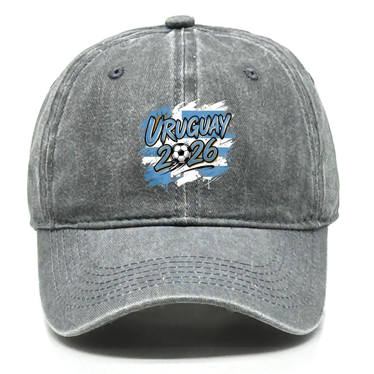 

2026 Football Soccer URUGUAY Flag Printed Baseball Cap , Adjustable Baseball Hat Retro Simple Trendy Distressed Sun Hat as the picture серый