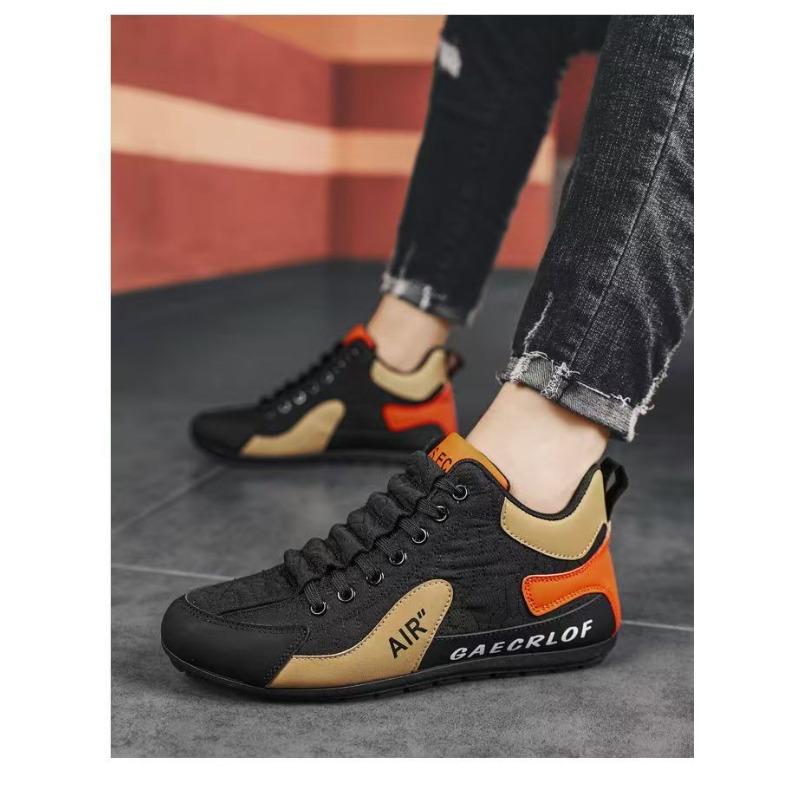 High-top Men's Autumn Leather Breathable Casual Sports Shoes, Soft-soled Anti-slip Driving Bean Shoes