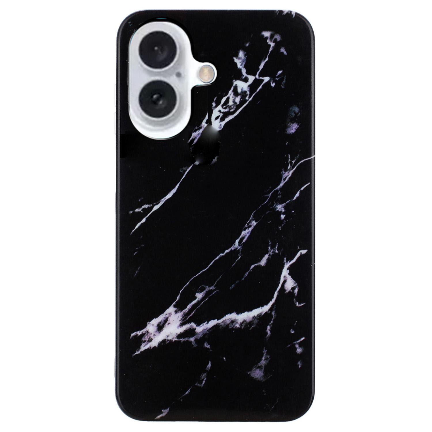 

For iPhone 16 Plus Case Marble Pattern Anti-Scratch TPU Soft Phone Cover Black