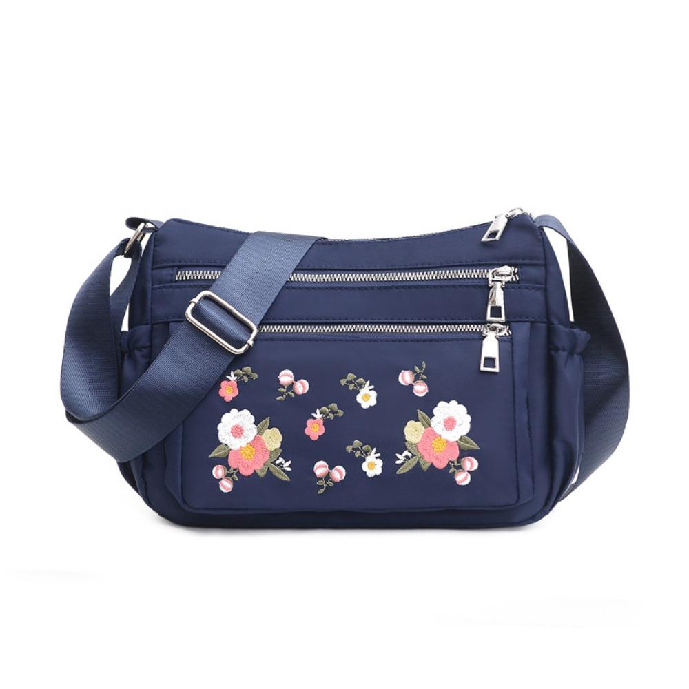 Waterproof Embroidered Oxford Shoulder Bag Large Capacity Middle Aged Messenger Bag  Handbag синий