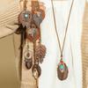 Set di 7 collane lunghe Boho con ciondoli marroni, catena per maglione, design con conchiglia turchese, gioielli tribali, decorazioni per feste, sollevatori