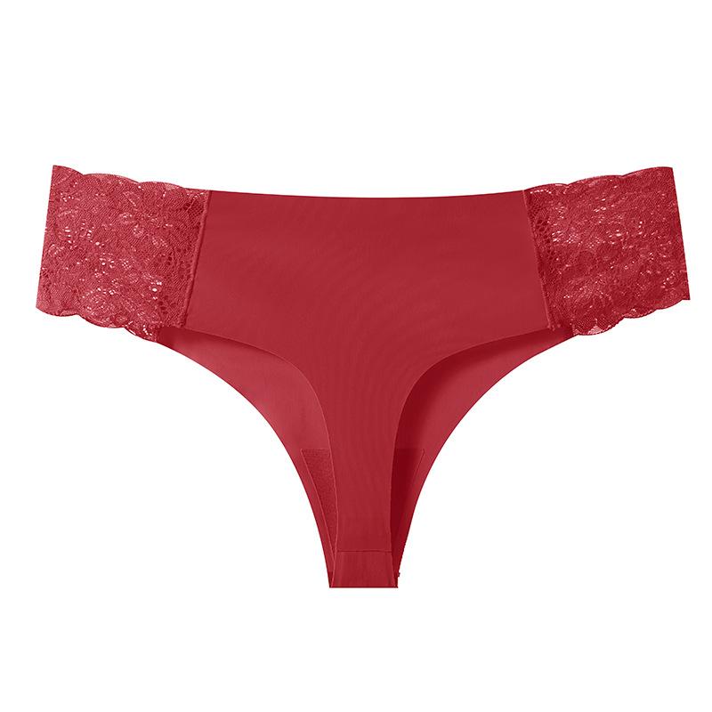 Damskie Seksowne Koronkowe Szycie Jednokolorowe Lodowy Jedwab Bezszwowe Niskiej Talii Trójkątne Majtki