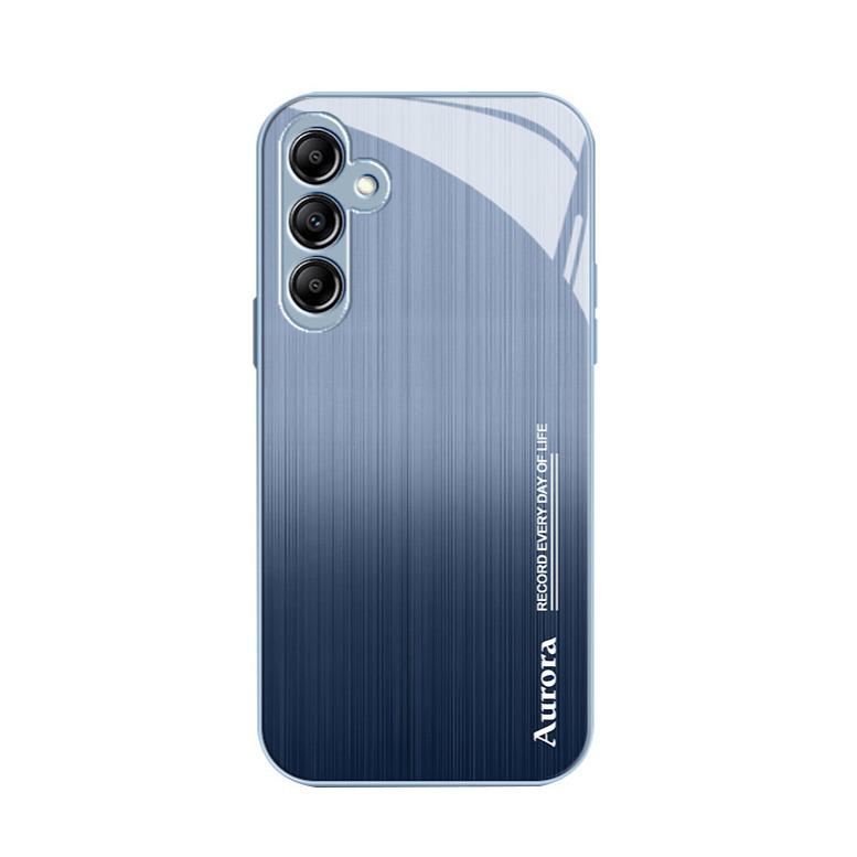 Kovový lak pro Samsung A14 a skleněný kryt pro A30 s pruhy Aurora a kartáčovanou texturou