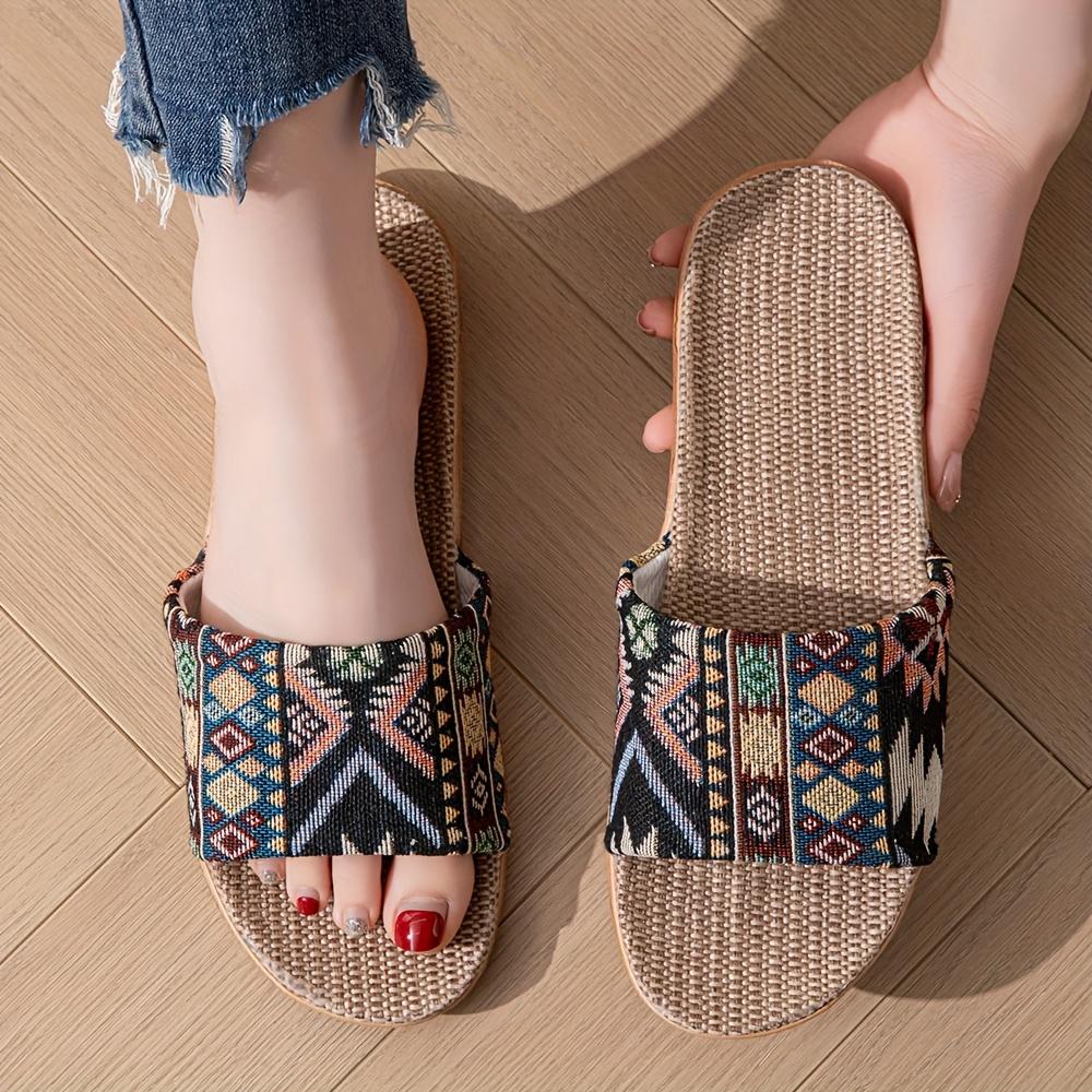

New Women S Bohemian Style Open-Toe Flat, Lightweight And Fashionable, Featuring Random Prints Suitable for All Seasons, Unisex Casual Slippers 44-45 чорний