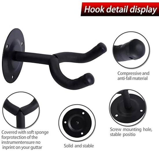 Guitar Wall Mount Secure Stylish Black Metal Hanger Fittings Accessories Instrument Display Guitar Hanger Wall Mount Holder Gift