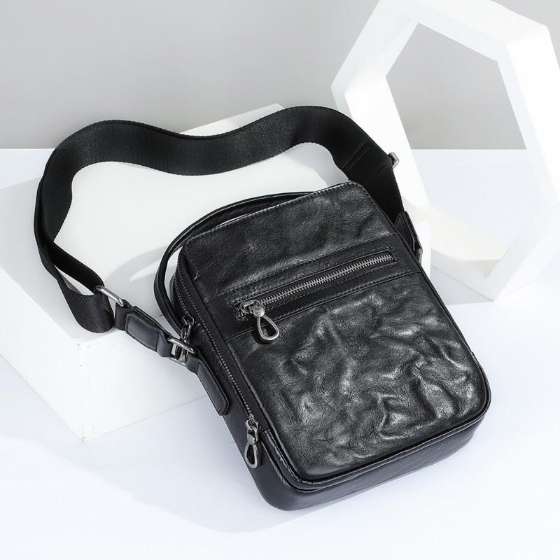 

Leather Men s Bag With Hand Grip Pattern Single Shoulder Crossbody Light Luxury Texture Vertical Casual Fashionable Trend чорний