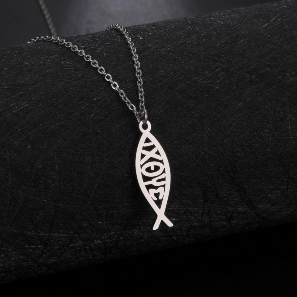 Colliers pendentifs poisson de Jésus Jeshayuan pour femmes hommes Collier IXOYE Charme poisson Ichthys Christ Jésus Fils de Dieu Sauveur Collier