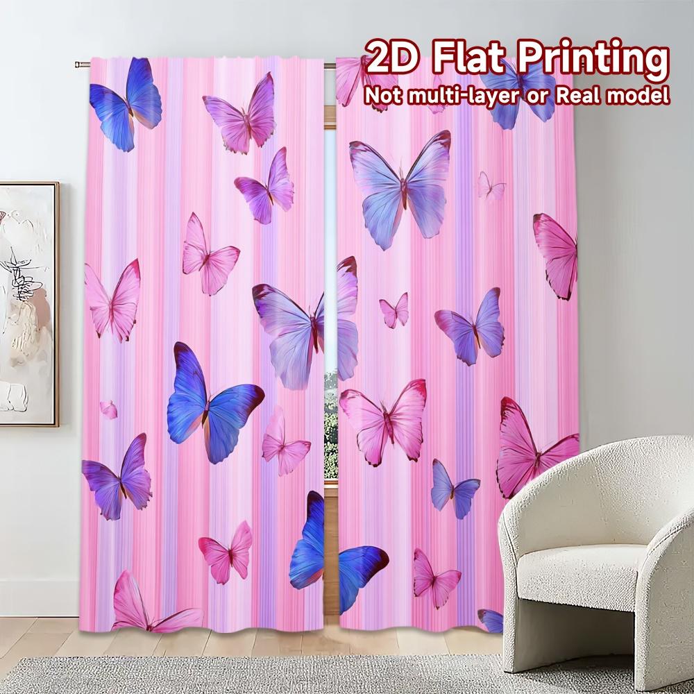 Set Of 2 Contemporary Flat Printing Jit Curtains Without Rod Butterfly Veil Popular Versatile Polyester Fabric Curtain