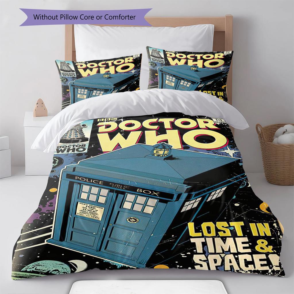 Doctor Who Pattern Bedding Quilt Set Quilt Cover Pillowcase Home Decoration Gift (1 * Duvet Cover + 2 * Pillowcase, Without Core)