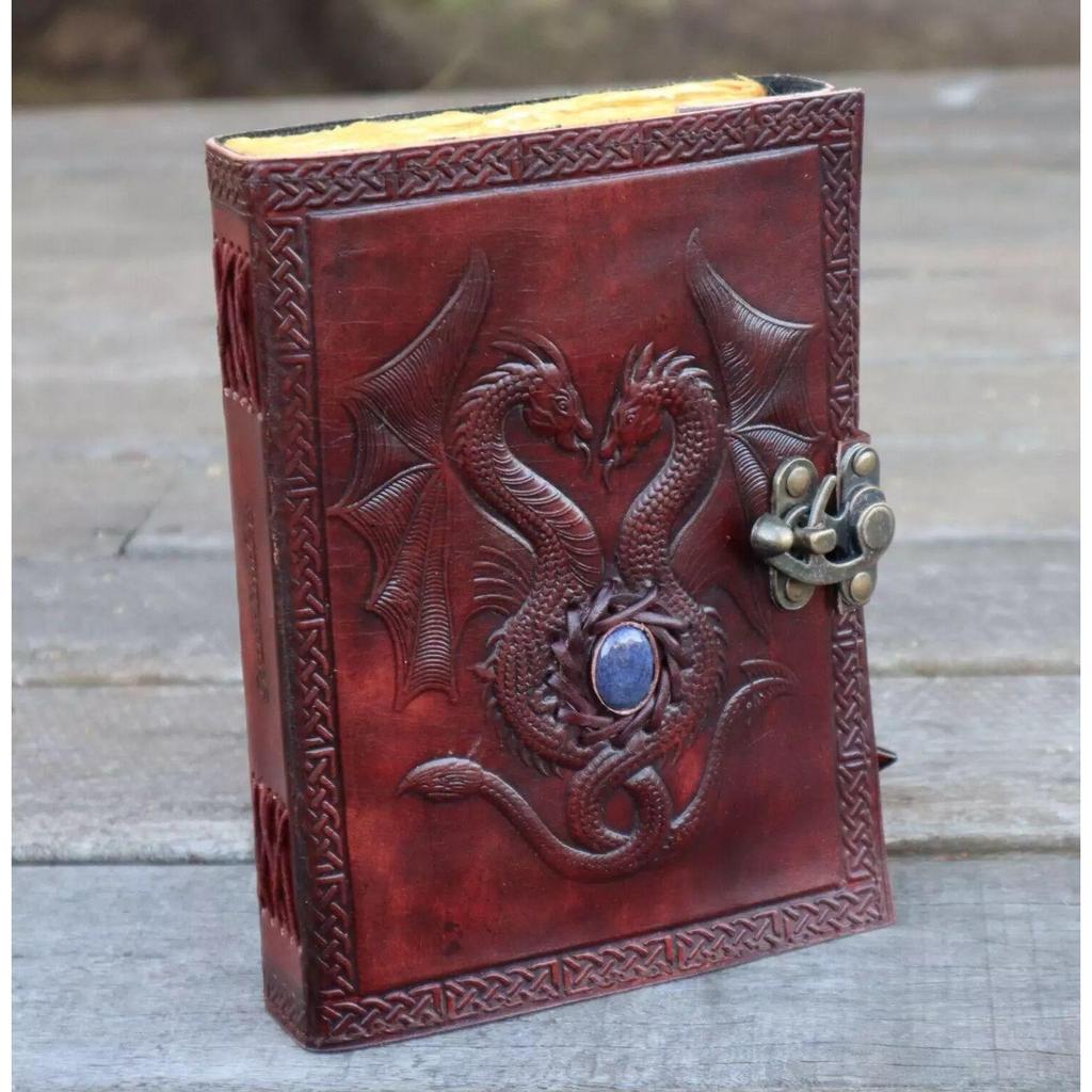 Double Dragon- Jurnal de piele | Grimoire 200 pagini vintage | Piatra Lapis