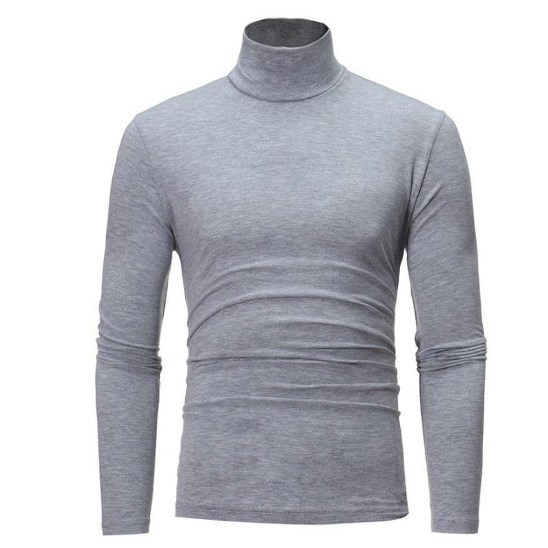 Men's Solid Color Long Sleeve T-Shirt Casual Basic High Neck Design Bottom Shirt Plus Size