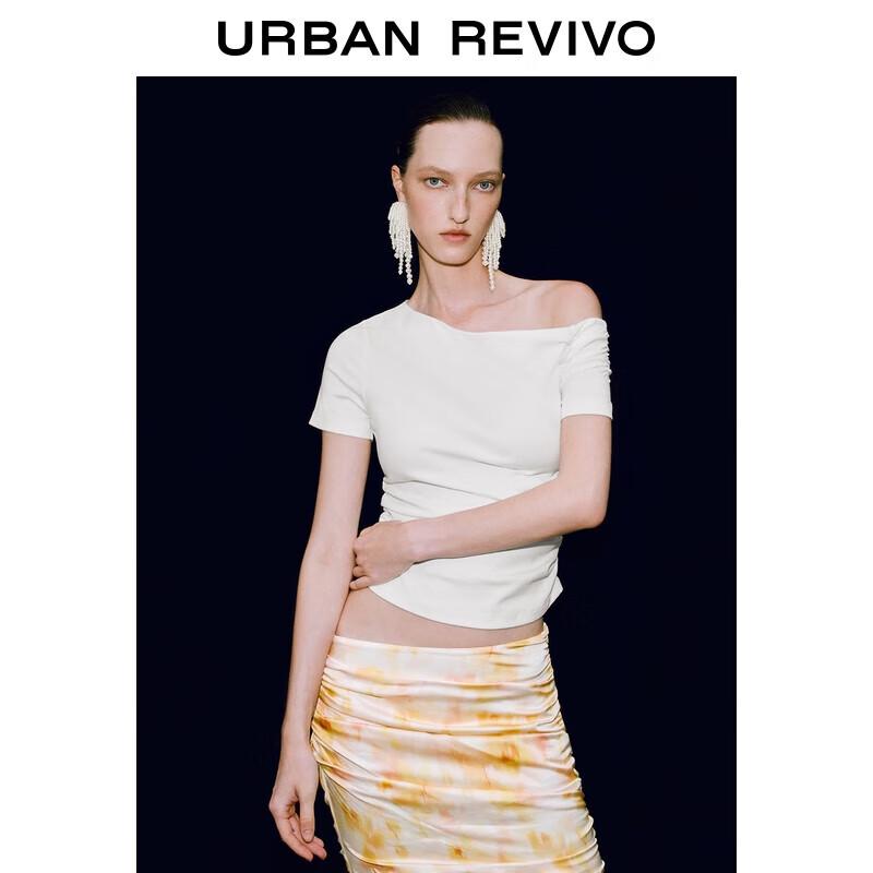 

UR 2025 Women s Asymmetric Shoulder Pleated Slim T-Shirt S