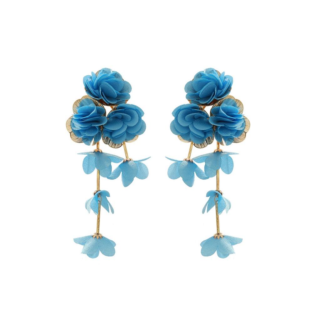 Chiffon Flowers Tassel Earrings Multicolor Women Earrings Sweet Long Drop Earring  Ear Jewelry