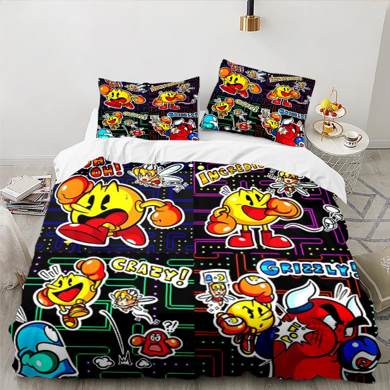 3PCS Game PAC Bedding Set Printed Duvet Cover Closure Includes 1 Duvet Cover & 2 Pillowcases for All Seasons Bedroom Decor
