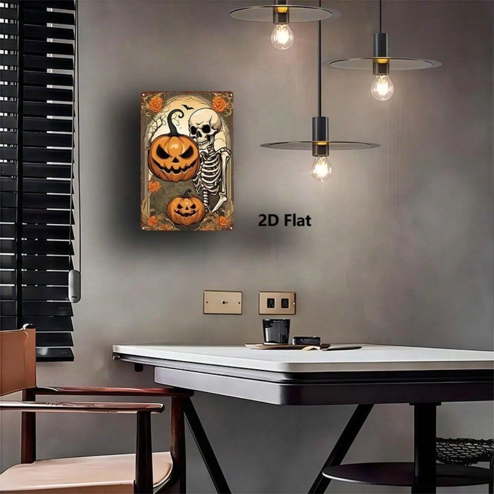 Rustic Pumpkin Skeleton Metal Wall Art Vintage Halloween Decor