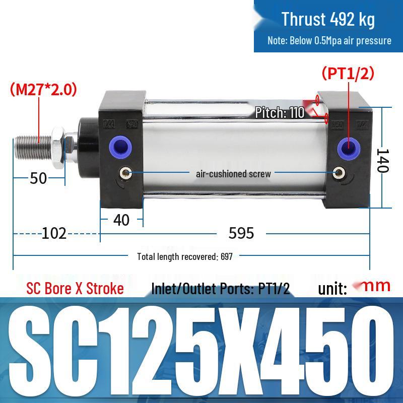 SC63 High Thrust Small Pneumatic Cylinder, Model SC40/50/80/100*125X150X200X500-S