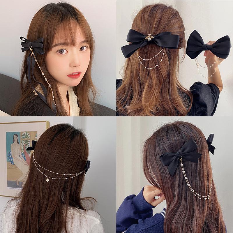 Lystrfac Korean Long Ribbon Bow Hairpin for Women Girls Hairclip Bangs Hairgrips Cute Back Head Top Clip Hair Accessories
