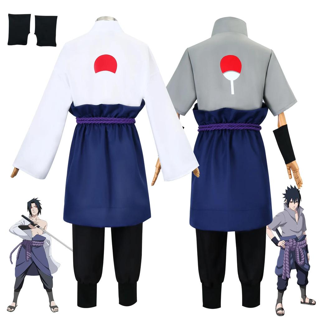 Set Costume Cosplay Uchiha Sasuke - Anime Hokage Shippuden Terza Generazione Tuta Grigia con Parrucca per Halloween
