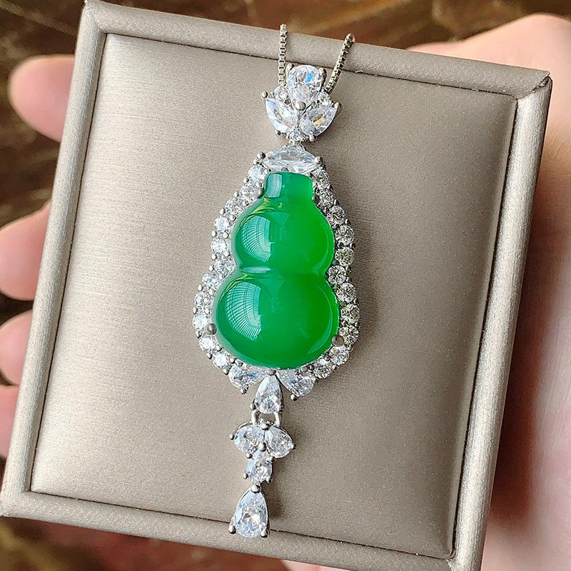 Chinese Jewelry Stud Earrings Imitation Chalcedony Gourd Ring Earrings Pendant Juice Necklace Women'S Set