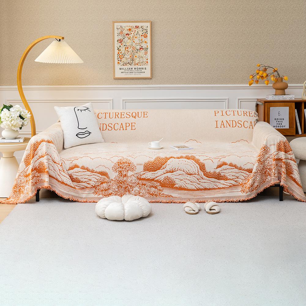 Зимнее утолщенное плюшевое полотенце для дивана Mountain Running Water Full Cover Fabric — фото 4