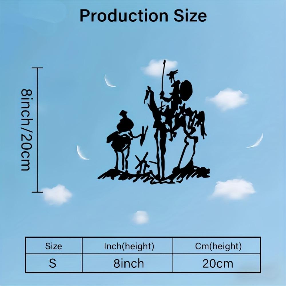 1pc 2D Flat Don Quixote Sancho Panza Metal Wall Art Black Silhouette Decorative Plaque for Living Room Study Hallway 20cm/8inch