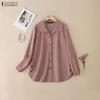 Women Casual Turn Down Collar Loose Long Sleeve Blouse
