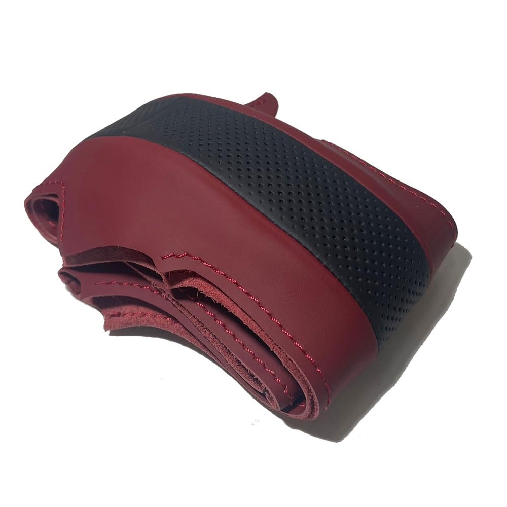 

OS Design Genuine Leather Steering Wheel Wrap Kit (1OS1N28) for Toyota Serena, Note, and X-Trail, Black Perforated with Wine Red