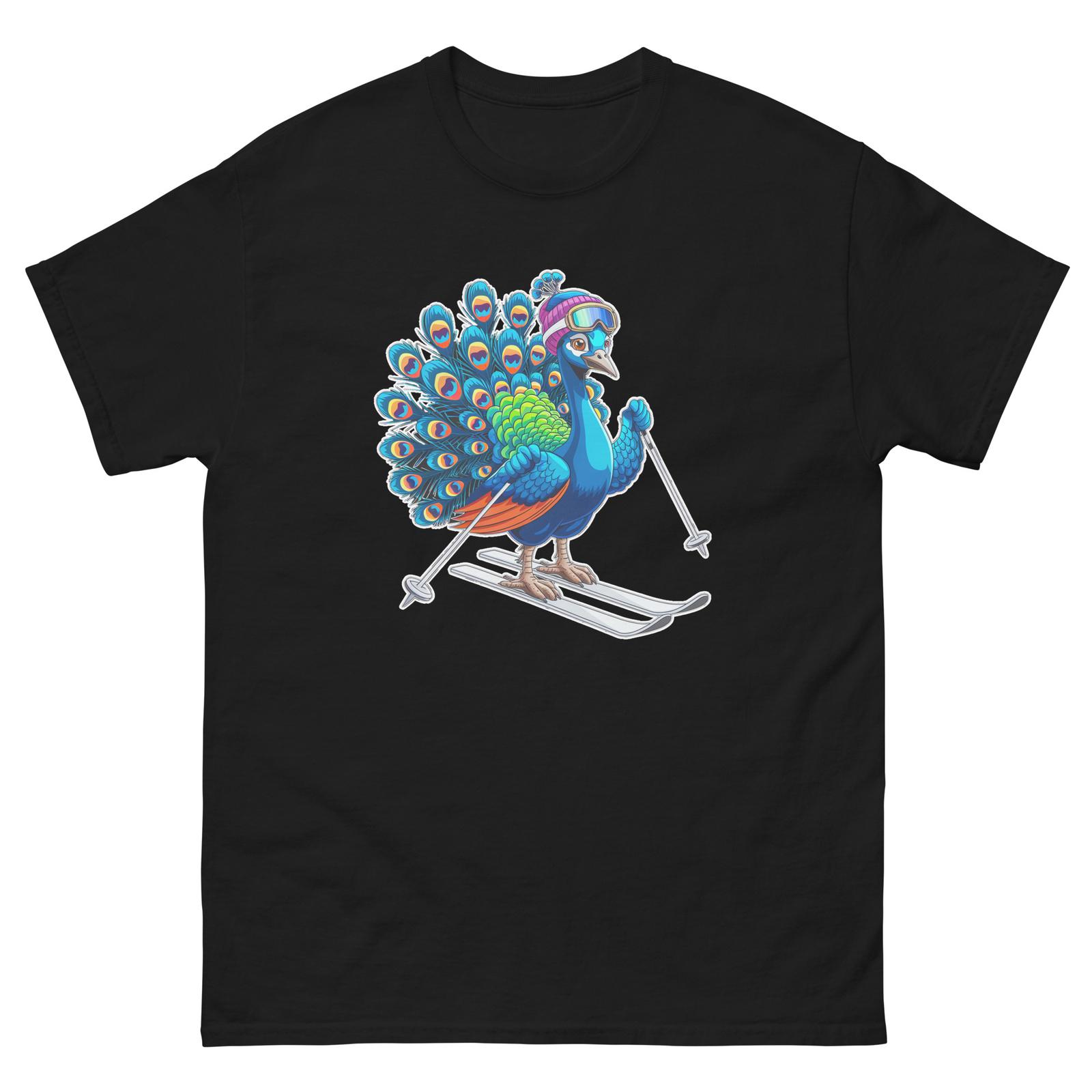 Peacock Skiing Skier Fun Cartoon Ski Shirt T-Shirt S