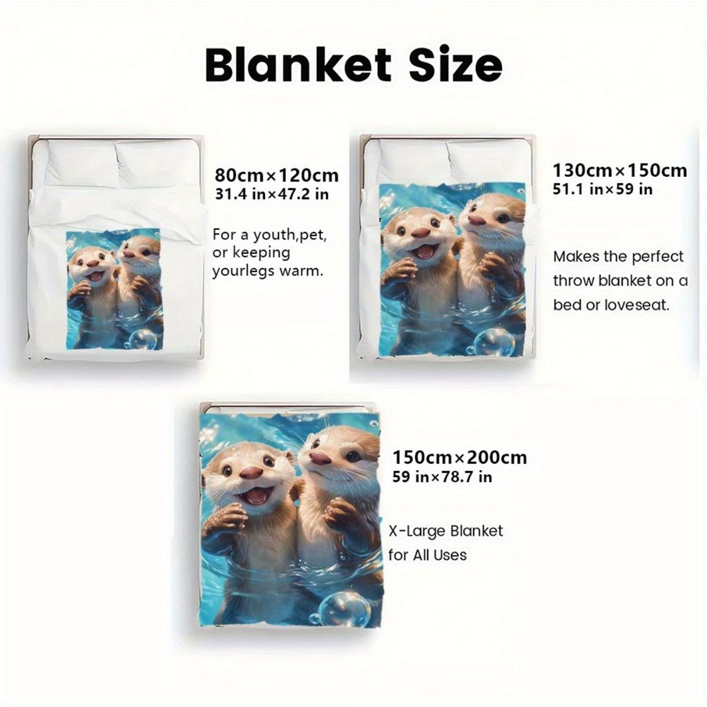 1pc Two Otters In Water Blanket - Lightweight Flannel Soft Warm All-Season Throw, Charming Digital Print for Sofa Bed Travel Camping Living