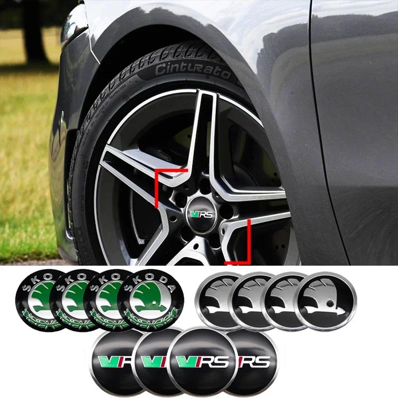 IYSZ8 4pcs 56mm+60mm Car Wheel Center Hub Cap Rim Cover Emblem Stickers For Skoda Octavia Fabia Kamiq Kapoq Kodiaq Rapid SCALA Superb