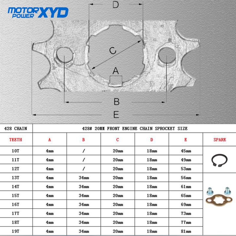428# 20mm 10 11 12 13 14 15 16 17 18 19 T Teeth Front Engine Chain Sprocket For Dirt Pit Bike Monkey ATV Quad Go Kart