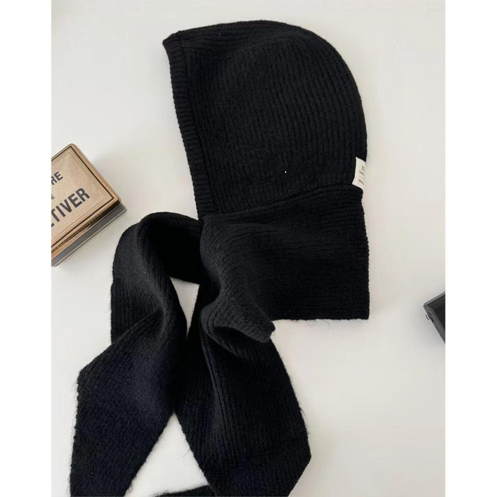 Red Hat Women's Autumn/Winter Warm Knitted Hat Scarf One Piece Hooded Neck Knitted Hat Winter