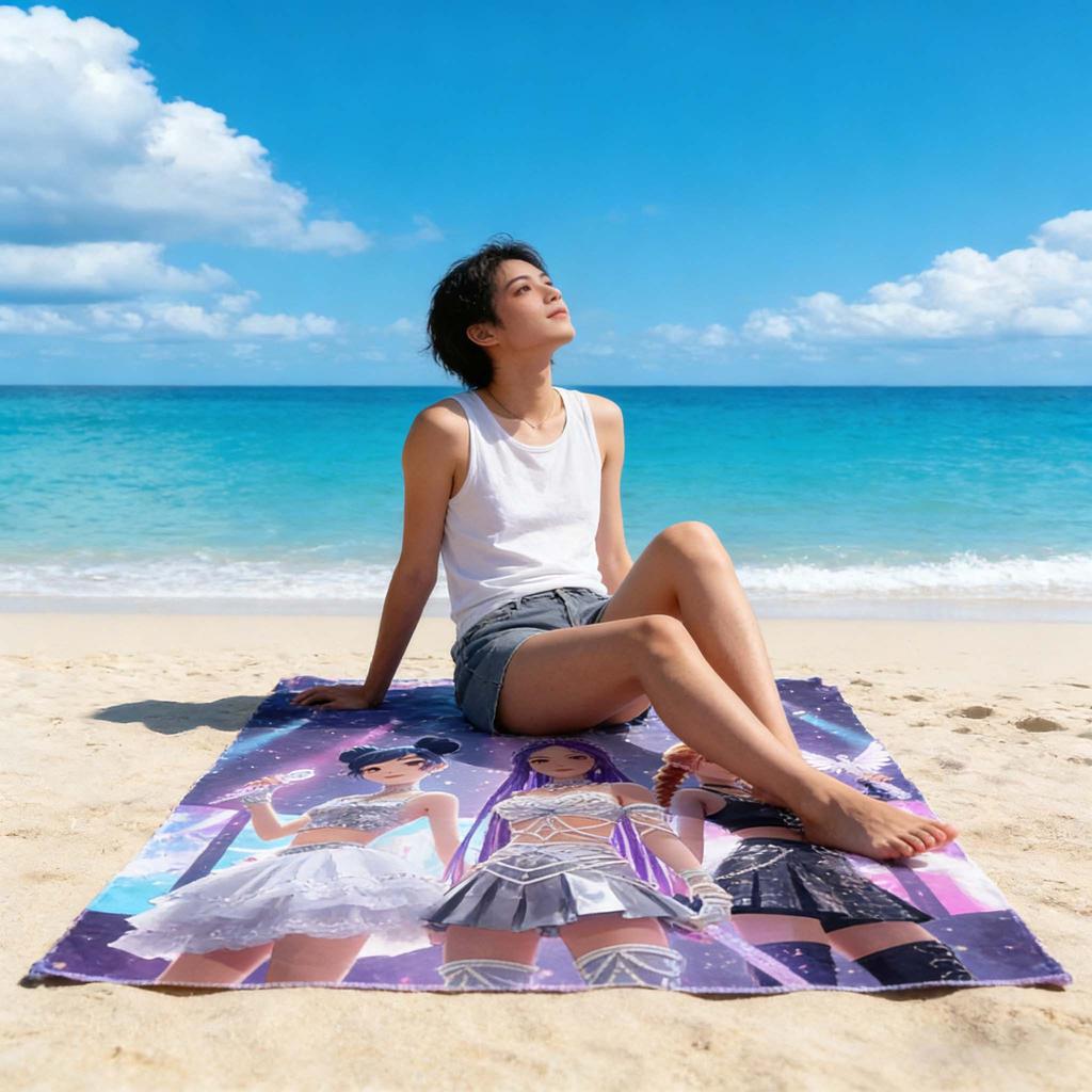 Vibrant Vintage Korean K-pop Group Beach Towel, Ultra-Soft Highly Absorbent Quick-Dry for Camping
