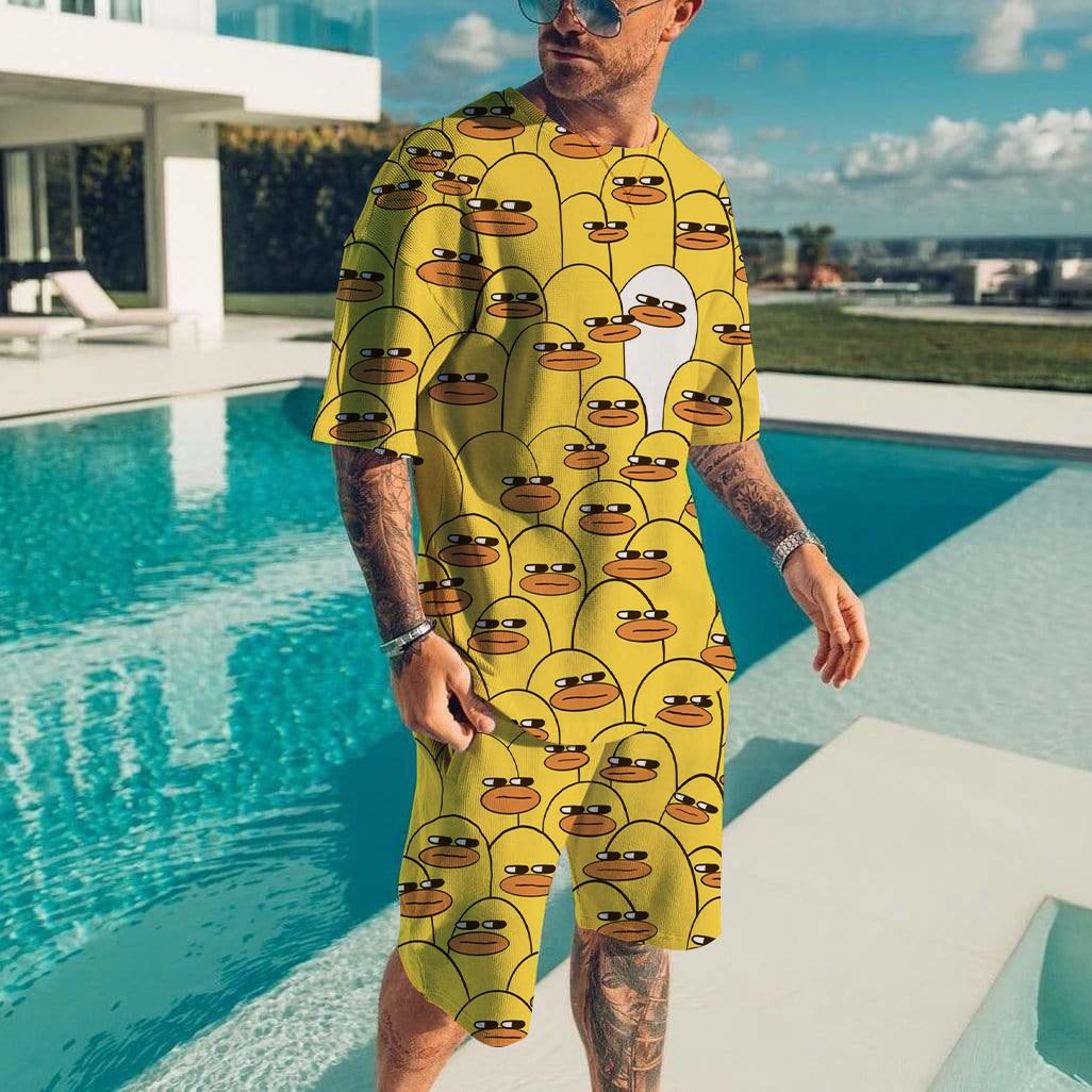 Cartoon Cute Duck Printed Kids T-shirt and Shorts 2 Piece Set Summer Casual Outfit for Boys and Girls Kids Clothing 100
