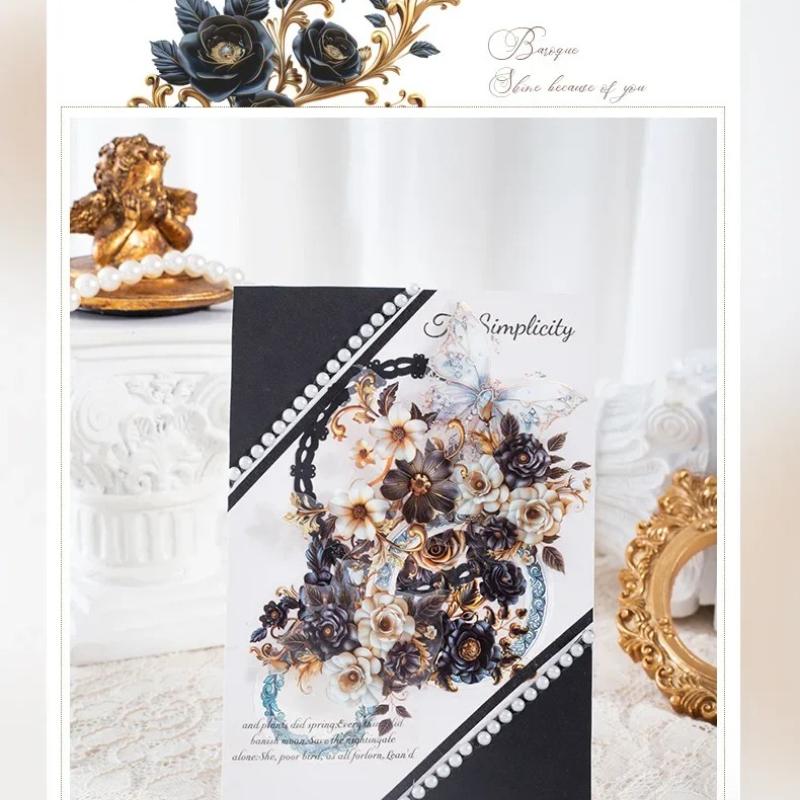 1Roll PET Tape Baroque Floral Material Loop Stickers Office School Supplies Retro Adhesives Handbook Scrapbook Cut