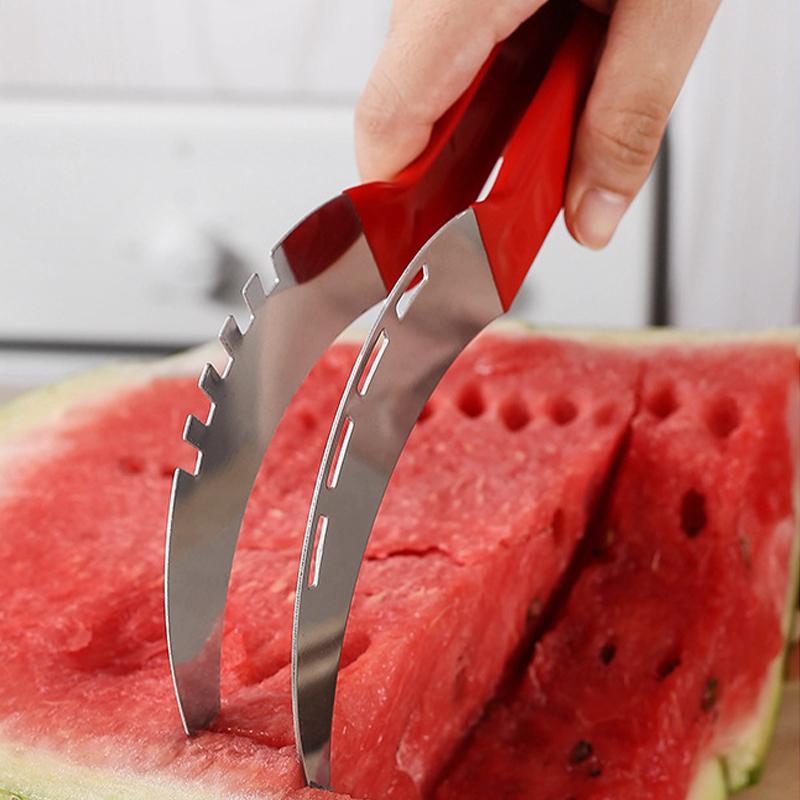Kuchyňský kráječ melounu z nerezové oceli, nůž na meloun, řezačka na vidličku, kuchyňský doplněk, artefakt, salát, ovoce, rypadlo