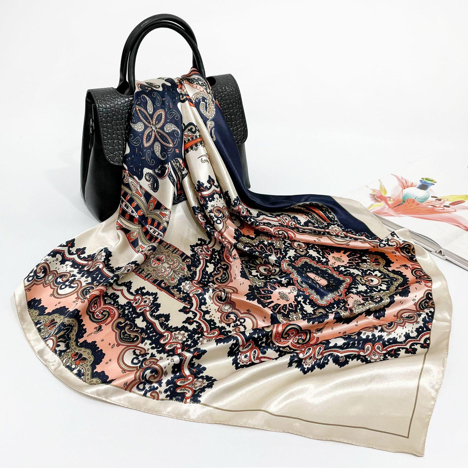 

Высококачественные роскошные шелковые шарфы, повязка на голову, шарфы, шейный шарф для женщин, шелковый шарф с цепочкой, женская декоративная шаль 90*90cm